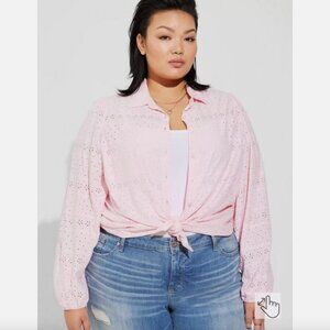 NWT Torrid Women's 4X (26) Plus Size Eyelet Button Up Long Sleeve Orchid Pink